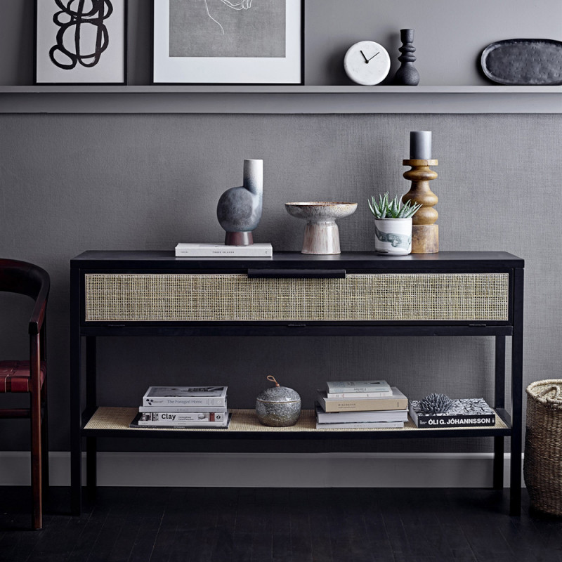 Meuble console noir et cannage Bloomingville - Cassy