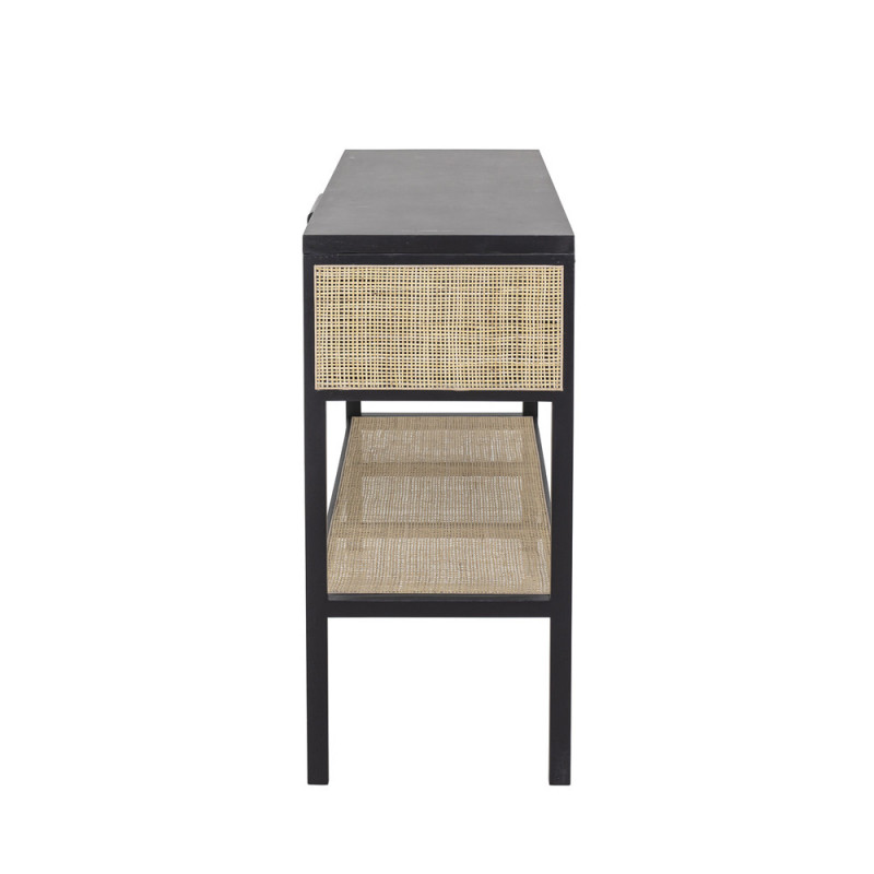Grand meuble console noir et cannage Bloomingville - Cassy
